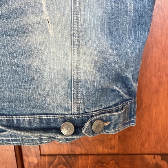 Wallflower Girls Hooded Sleeveless Distressed Denim Jacket M Preowned - Picture 6 of 10